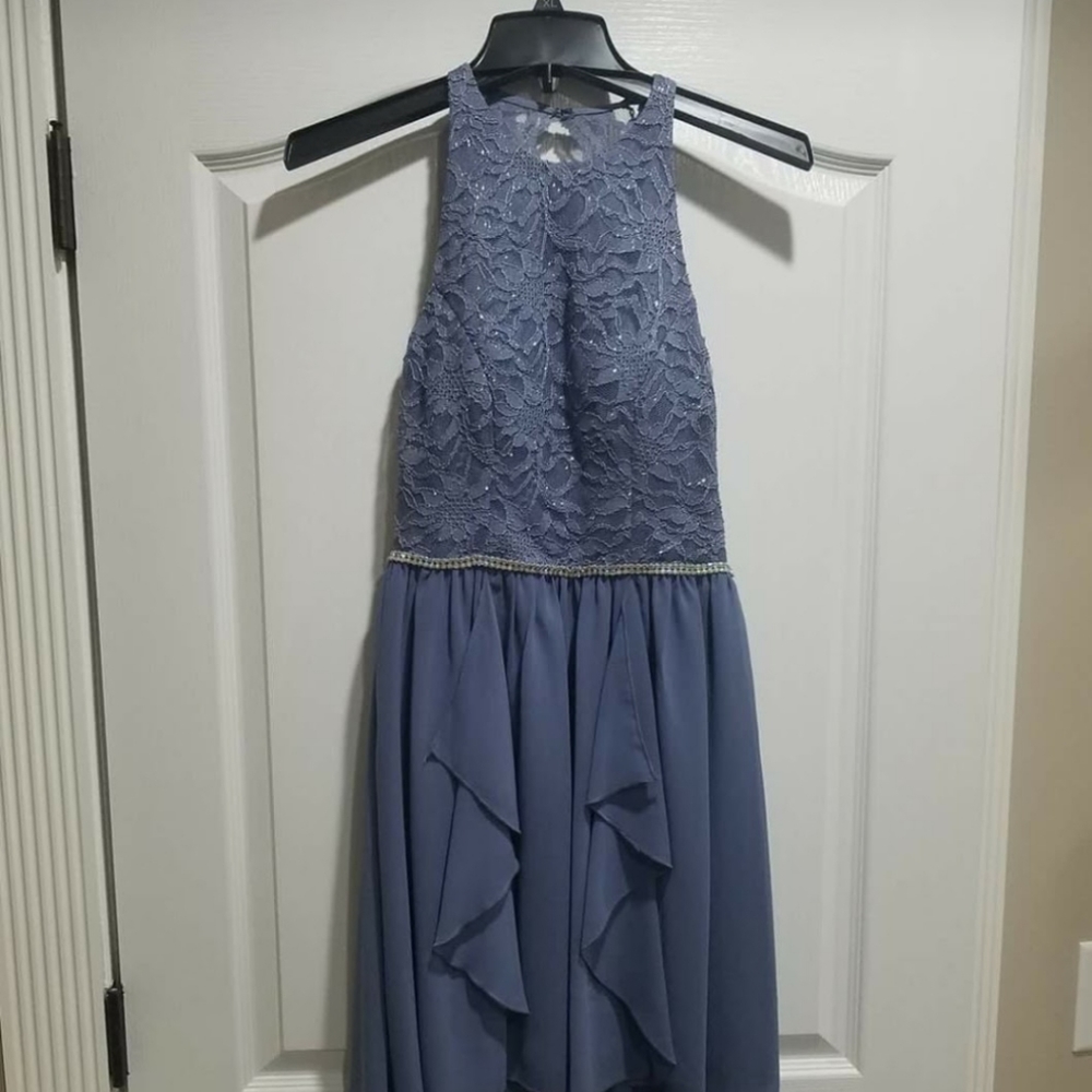 Formal dress. Color is periwinkle.